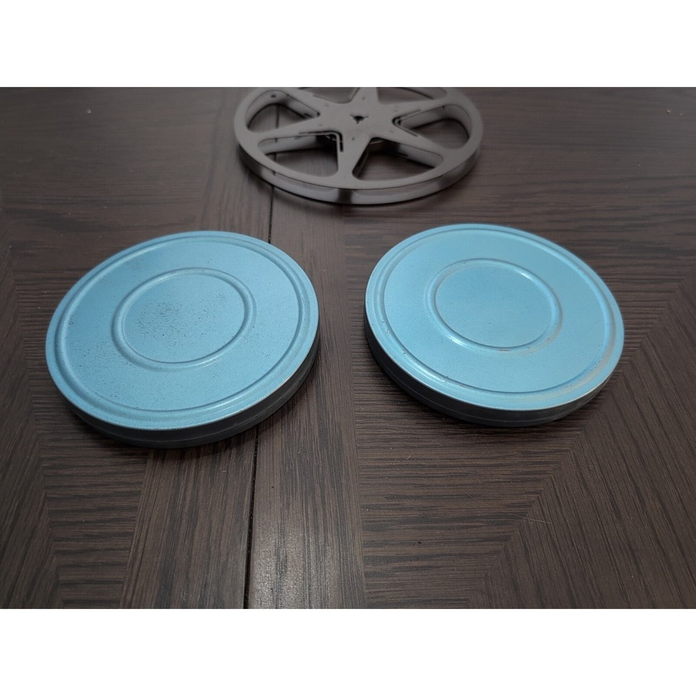 Compco Corp Lot (3) 8mm Blue Metal Reel & Canister Empty 5" 200 Ft + 16mm - Picture 4 of 4